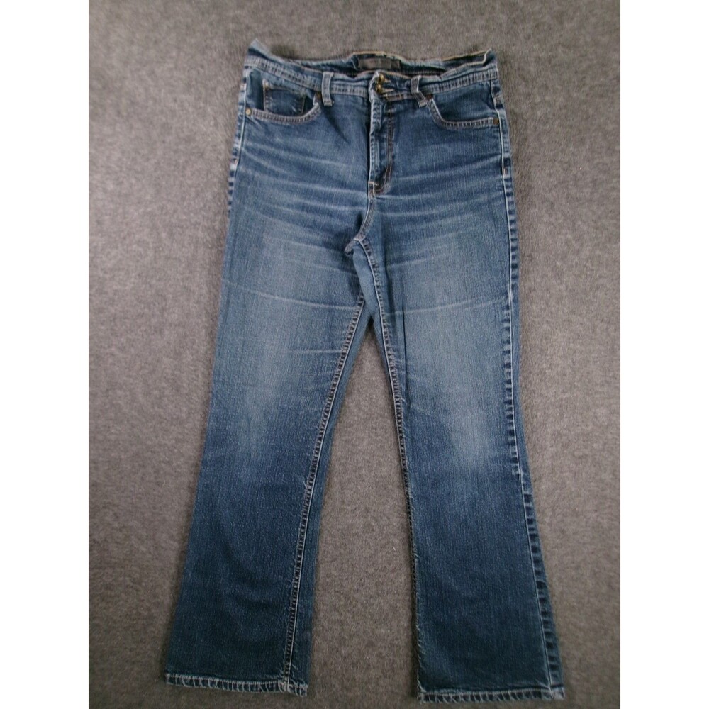 Nine West Jeans Women 10 Blue Mid Rise Bootcut Dark Wash Wiskered Faded Causal